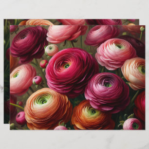Burgundy Ranunculus Decoupage Scrapbook Paper