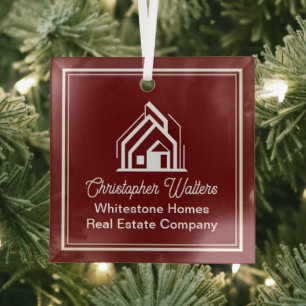 Burgundy Real Estate Company Custom Realtor Glass Tree Decoration