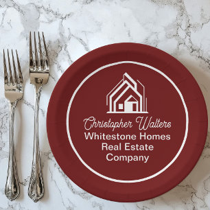 Burgundy Real Estate Company Custom Realtor Paper Plate