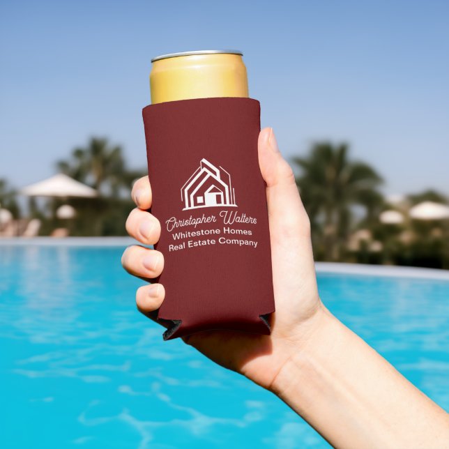 Burgundy Real Estate Company Custom Realtor Seltzer Can Cooler (In Situ Pool)