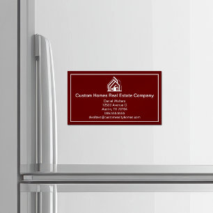 Burgundy Real Estate Company Modern Home Magnetic Business Card
