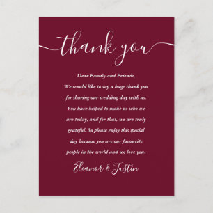 Burgundy Reception Script Thank You Place Card