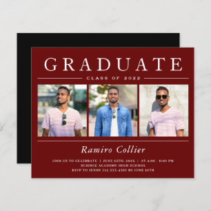 Burgundy Red 3 Photo Graduation Invitations