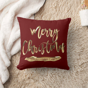 Burgundy Red Add Name or Text Merry Christmas Cushion