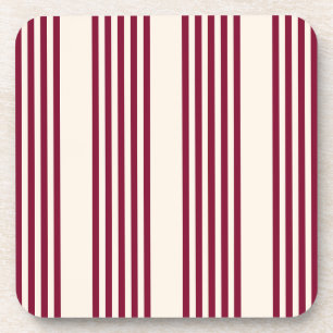 Burgundy red and beige five stripe pattern coaster
