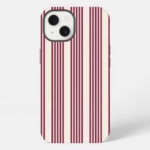Burgundy red and beige five stripe pattern iPhone 13 case