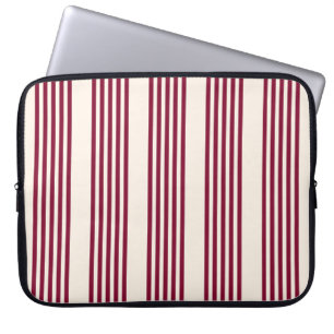 Burgundy red and beige five stripe pattern laptop sleeve