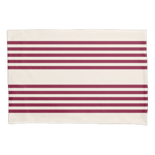 Burgundy red and beige five stripe pattern pillowcase