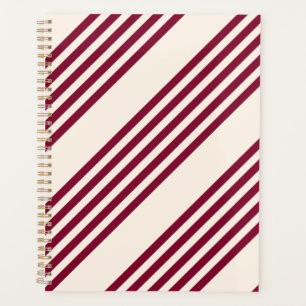 Burgundy red and beige five stripe pattern planner