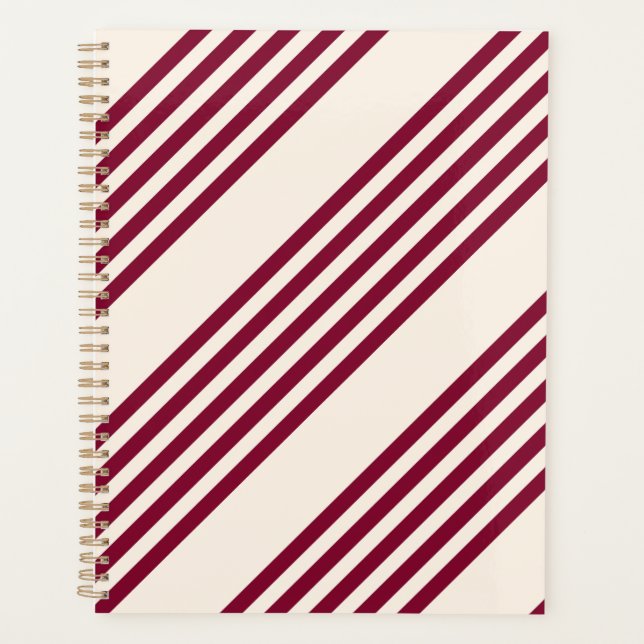 Burgundy red and beige five stripe pattern planner (Front)