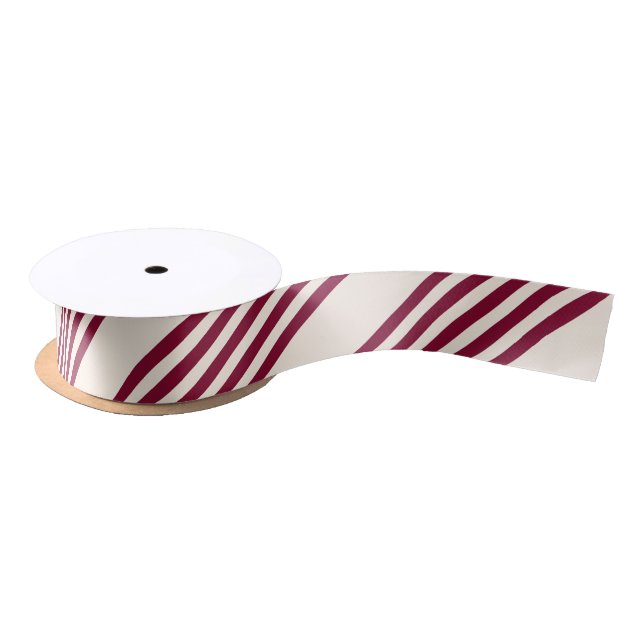 Burgundy red and beige five stripe pattern satin ribbon (Spool)