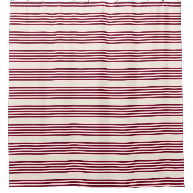 Burgundy red and beige five stripe pattern shower curtain (Front)