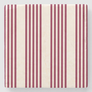 Burgundy red and beige five stripe pattern stone coaster
