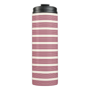 Burgundy red and beige five stripe pattern thermal tumbler