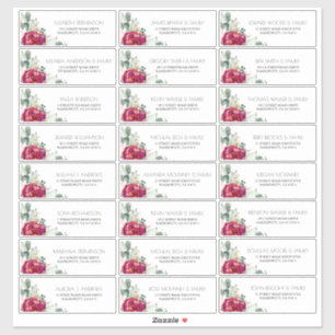 Burgundy Red and Blush Guest Names Address Labels