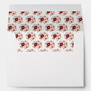 Burgundy Red and Blush Pink Floral Wedding Envelope