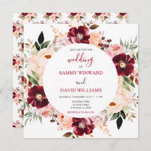 Burgundy Red and Blush Pink Floral Wedding Invitation
