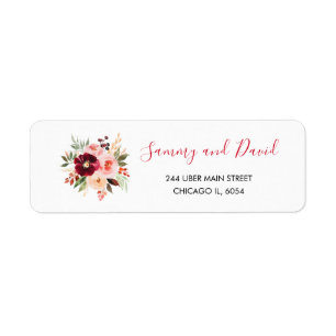Burgundy Red and Blush Pink Floral Wedding Return Address Label