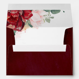 Burgundy Red and Blush Pink Flowers Elegant Envelope