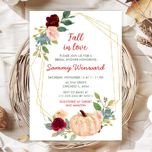 Burgundy Red and Blush Pumpkins Bridal Shower Invitation