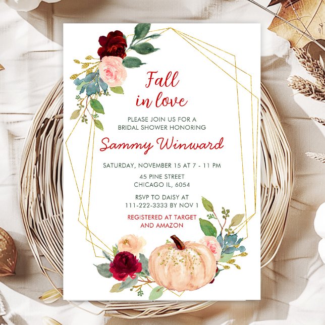 Burgundy Red and Blush Pumpkins Bridal Shower Invitation (Creator Uploaded)
