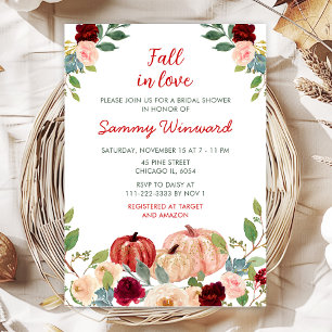 Burgundy Red and Blush Pumpkins Bridal Shower Invitation