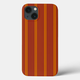 Burgundy red and burnt orange five stripe pattern. iPhone 13 case