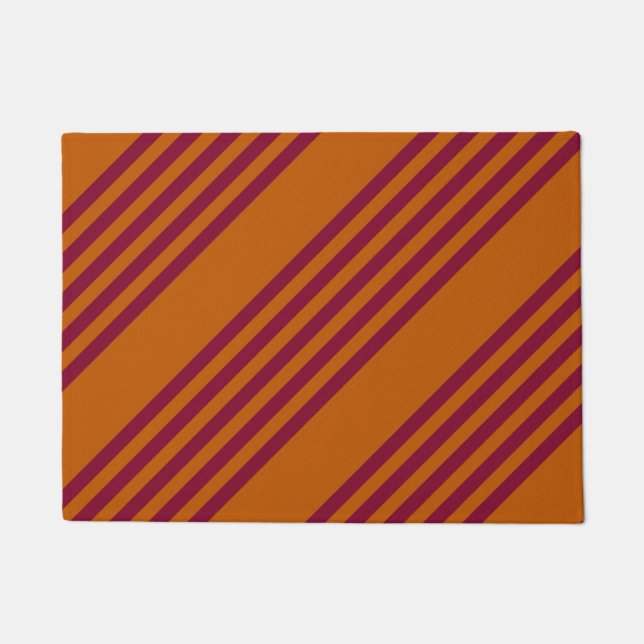 Burgundy red and burnt orange five stripe pattern. doormat (Front)