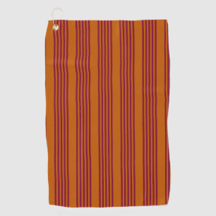 Burgundy red and burnt orange five stripe pattern. golf towel