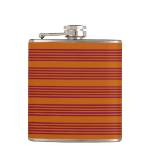 Burgundy red and burnt orange five stripe pattern. hip flask