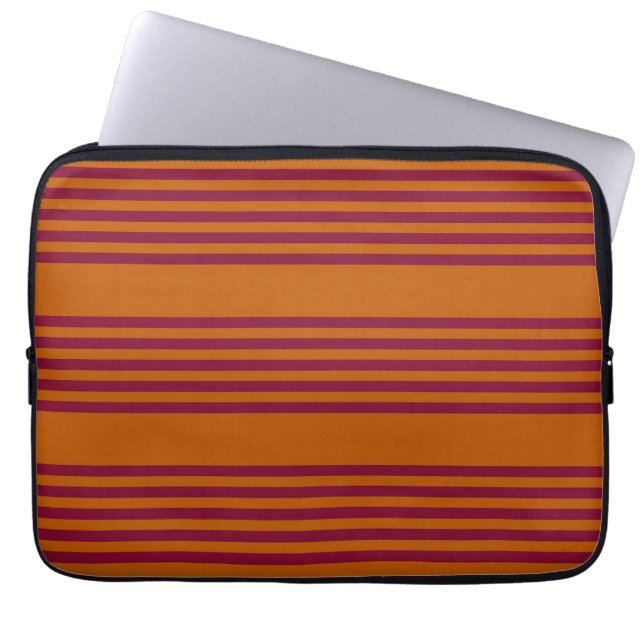 Burgundy red and burnt orange five stripe pattern. laptop sleeve (Front)