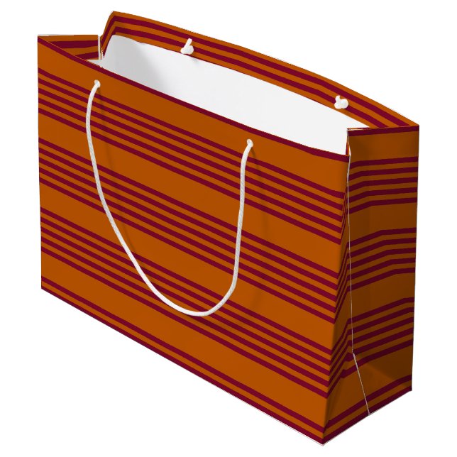 Burgundy red and burnt orange five stripe pattern. large gift bag (Back Angled)