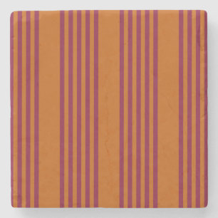 Burgundy red and burnt orange five stripe pattern. stone coaster