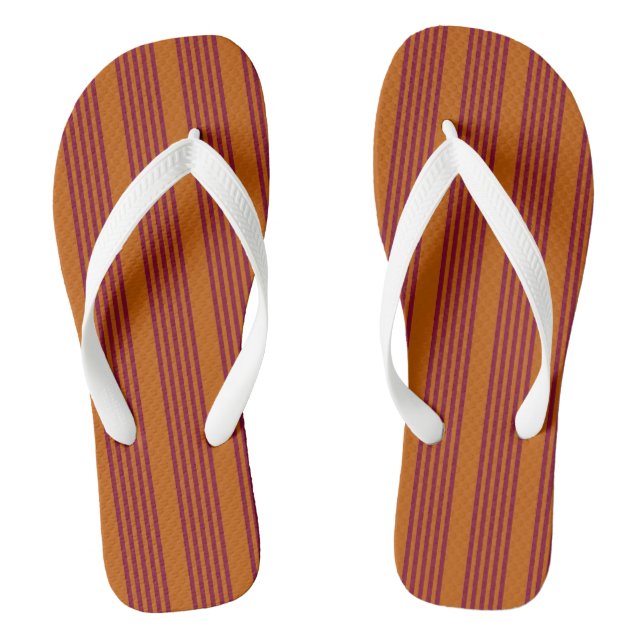 Burgundy red and burnt orange five stripe pattern. thongs (Footbed)