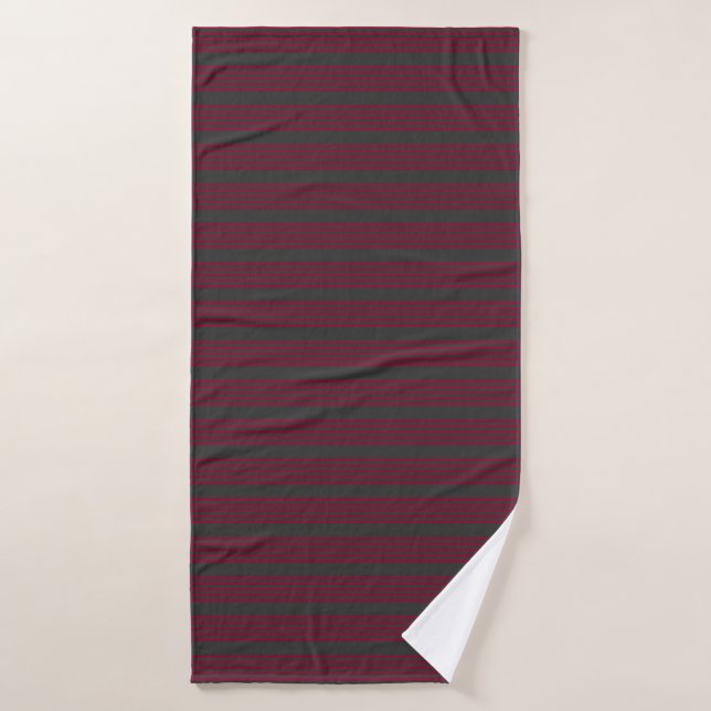 Burgundy red and charcoal five stripe pattern bath towel (Bath Towel)