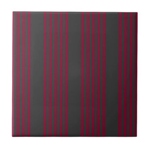 Burgundy red and charcoal five stripe pattern ceramic tile