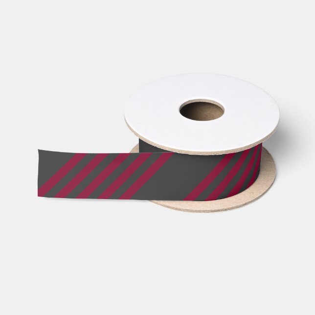 Burgundy red and charcoal five stripe pattern satin ribbon (Spool)