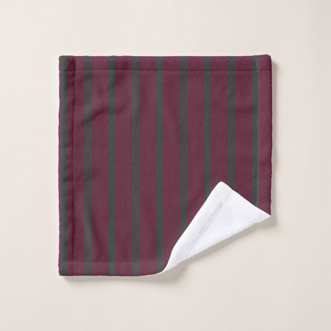 Burgundy red and charcoal five stripe pattern wash cloth (Wash Cloth)
