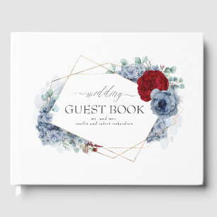Burgundy Red and Dusty Blue Floral Wedding Guest Book