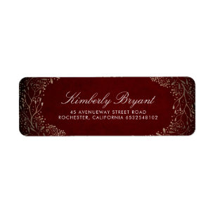 Burgundy Red and Faux Gold Foil Baby's Breath Return Address Label