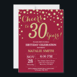 Burgundy Red and Gold 30th Birthday Diamond Invitation<br><div class="desc">30th Birthday Invitation with Burgundy Red and Gold Glitter Diamond Background. Gold Confetti. Adult Birthday. Male Men or Women Birthday. For further customisation,  please click the "Customise it" button and use our design tool to modify this template.</div>
