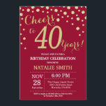 Burgundy Red and Gold 40th Birthday Diamond Invitation<br><div class="desc">40th Birthday Invitation with Burgundy Red and Gold Glitter Diamond Background. Gold Confetti. Adult Birthday. Male Men or Women Birthday. For further customisation,  please click the "Customise it" button and use our design tool to modify this template.</div>