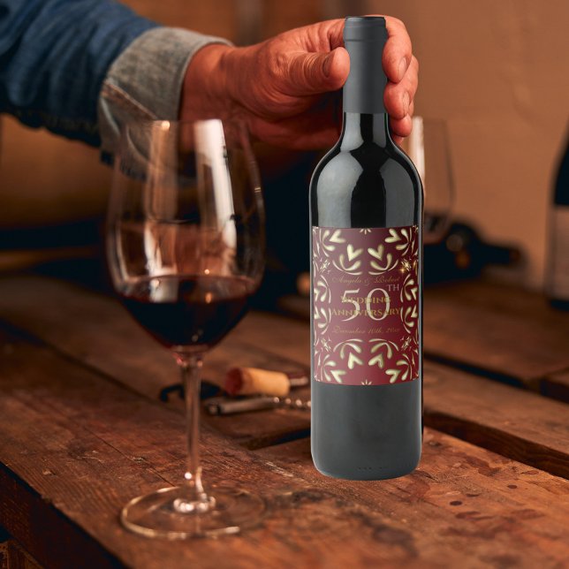 Burgundy Red And Gold 50th Wedding Anniversary Wine Label (Creator Uploaded)