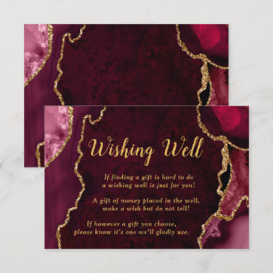 Burgundy Red and Gold Agate Wedding Wishing Well Enclosure Card