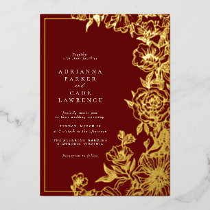 Burgundy Red and Gold Floral   Elegant Wedding