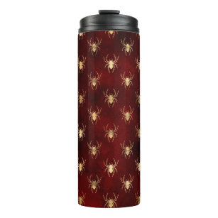 Burgundy Red and Gold Grunge Spider Pattern Thermal Tumbler