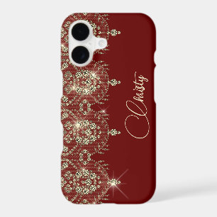 Burgundy red and gold lace elegant sparkle