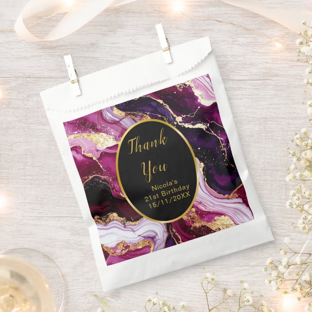 Burgundy Red and Gold Marble Agate Birthday Party Favour Bag (Clipped)