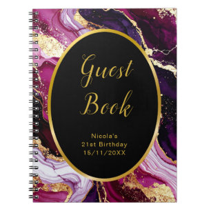 Burgundy Red and Gold Marble Agate Birthday Party Notebook