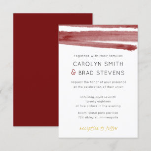 Burgundy Red and Gold Modern Watercolor Wedding Invitation